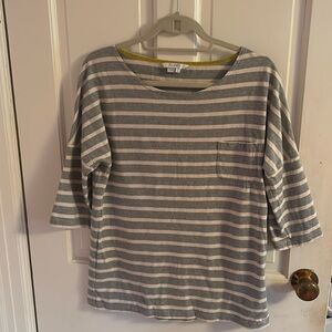 Boden Heavyweight Breton 3/4 sleeve T-Shirt grey/cream Stripe Women's Size US 8
